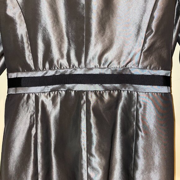 CC Couture Metallic Grey Wrap Trench Dress with Draped Skirt – Size Small - Picture 6 of 15